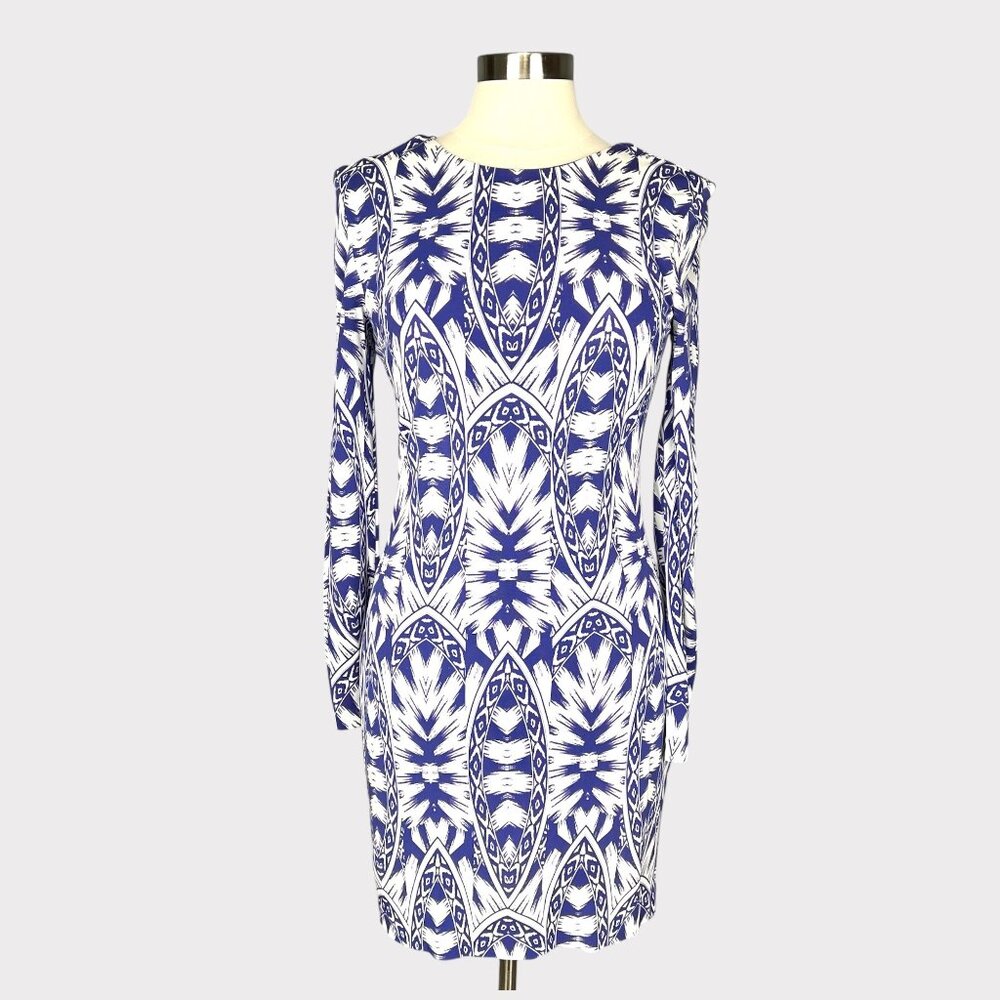 Nicole Miller Artelier Womens Long Sleeve Printed Dress Purple White size M